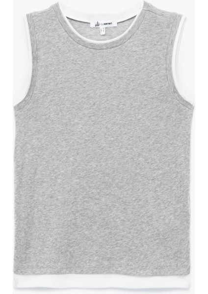 Slim Fit Bisiklet Yaka Biyeli Kolsuz Bluz