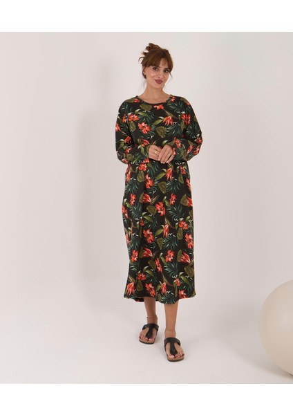 Uzun Kollu Pamuklu Süprem Kumaş Midi Boy Elbise fiyatları