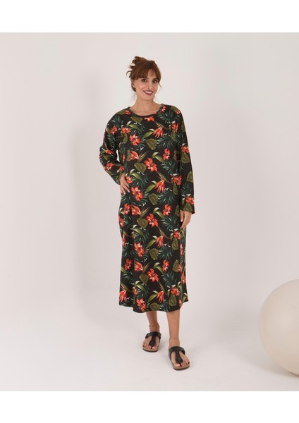 Uzun Kollu Pamuklu Süprem Kumaş Midi Boy Elbise indirimleri