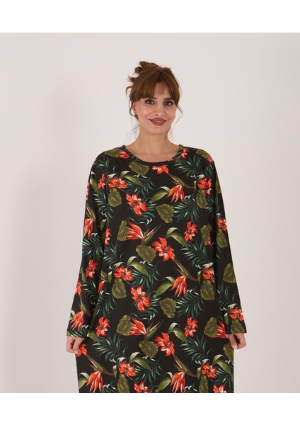 Uzun Kollu Pamuklu Süprem Kumaş Midi Boy Elbise