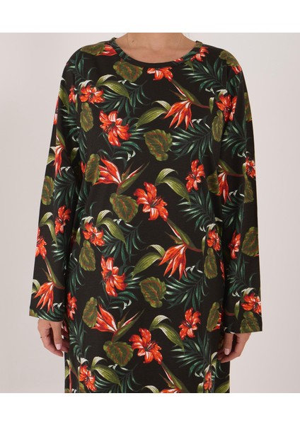 Uzun Kollu Pamuklu Süprem Kumaş Midi Boy Elbise