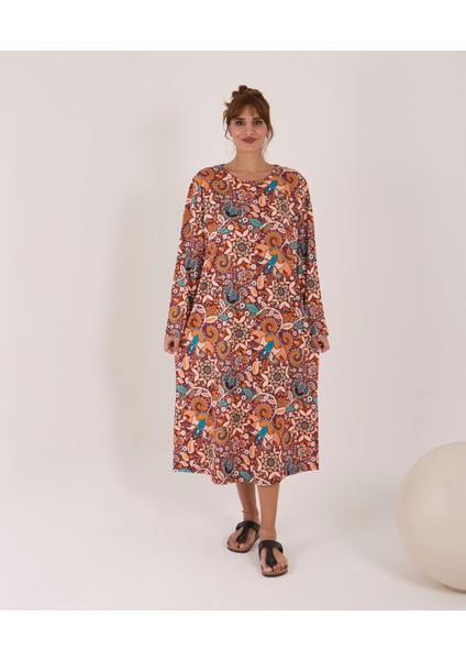 Uzun Kollu Pamuklu Süprem Kumaş Midi Boy Elbise fiyatları