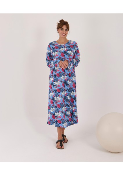 Uzun Kollu Pamuklu Süprem Kumaş Midi Boy Elbise fırsatları