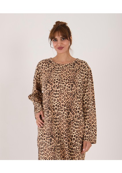 Uzun Kollu Pamuklu Süprem Kumaş Midi Boy Elbise