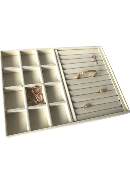 Berlin Model Süet Kumaş Krem Renk 24/34 cm Sosisli-Bölmeli Takı Sergileme Standı