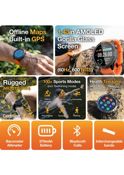 Legion Pro | Gps | Offline Map | 5ATM | IP68 Waterproof Akıllı Saat indirimleri