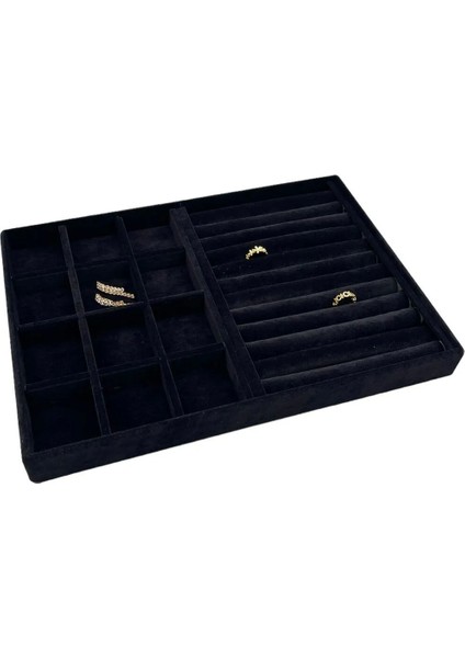 Berlin Model Süet Kumaş Siyah Renk 24/34 cm Sosisli-Bölmeli Takı Sergileme Standı