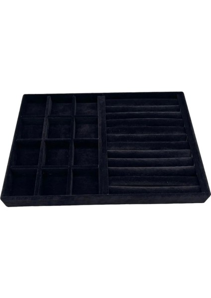 Berlin Model Süet Kumaş Siyah Renk 24/34 cm Sosisli-Bölmeli Takı Sergileme Standı fiyatları