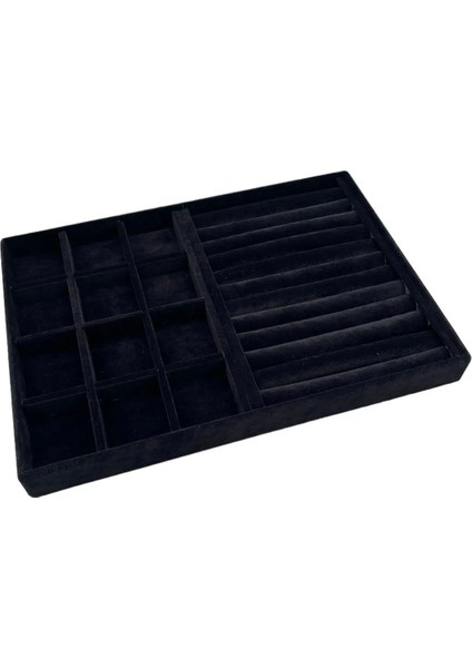 Berlin Model Süet Kumaş Siyah Renk 24/34 cm Sosisli-Bölmeli Takı Sergileme Standı modelleri