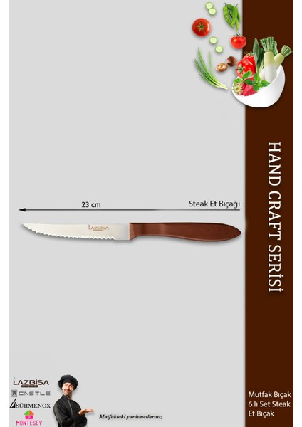 Hand Caft Serisi Steak Mutfak Bıçak Seti 6'lı Steak Et Yemek Bıçağı (MFT-2344) fiyatları