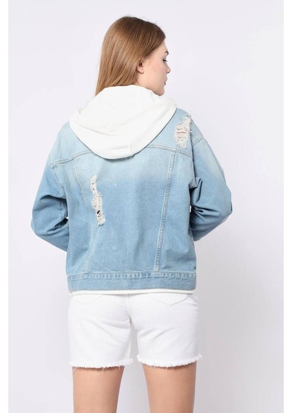 Kadın Garnili Oversize Jean Ceket Açık Mavi fırsatları