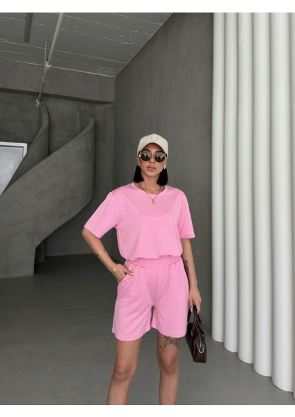 Kadın Modal Kumaş Oversize Salaş Tshirt ve Şort 2'li Takım TKM9812