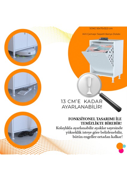 Söke 50X75X32,5 cm Kirli Çamaşır Dolabı Sepetli Banyo Dolabı Mutfak Dolabı Çok Amaçlı Dolap fiyatları