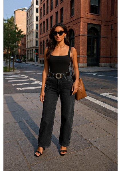 Kadın Siyah Palazzo Jean Pantolon