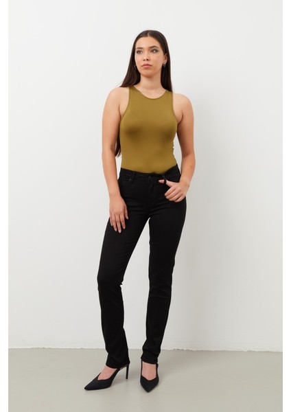 Kadın Siyah Jean Pantolon Düşük Bel fırsatları