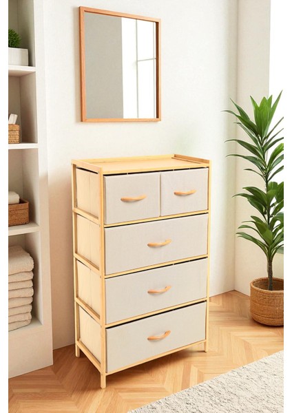 Bambu 5 Çekmeceli Dolap Organizer Çok Amaçlı Düzenleyici Şifonyer DB-0013
