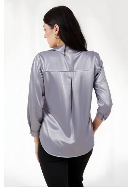 Kadın Gri Hafif Dökümlü Saten Yüzeyli Gömlek HZL22W-BD139641 fırsatları