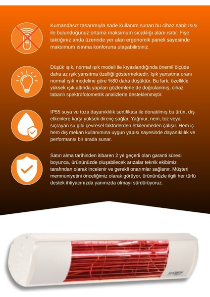 Aqua 2000 Watt GSA20LG Düşük Işıklı Kumandasız Suya Dayanıklı Elektrikli Infrared Isıtıcı-Beyaz modelleri