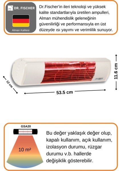 Aqua 2000 Watt GSA20LG Düşük Işıklı Kumandasız Suya Dayanıklı Elektrikli Infrared Isıtıcı-Beyaz fırsatları