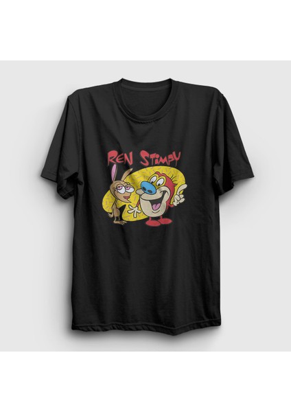 Unisex Siyah Poster Ren And Stimpy T-Shirt
