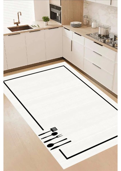 Dijital Kaymaz Yıkanabilir Modern Çerçeveli Kıtchen Mutfak Halısı Siyah Mutfak Halısı DC-5056