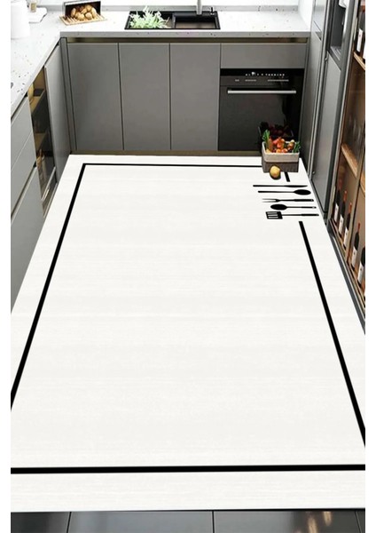 Dijital Kaymaz Yıkanabilir Modern Çerçeveli Kıtchen Mutfak Halısı Siyah Mutfak Halısı DC-5056 fiyatları