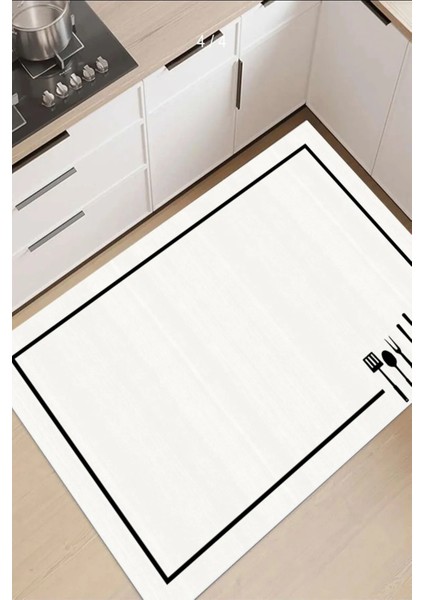 Dijital Kaymaz Yıkanabilir Modern Çerçeveli Kıtchen Mutfak Halısı Siyah Mutfak Halısı DC-5056 modelleri