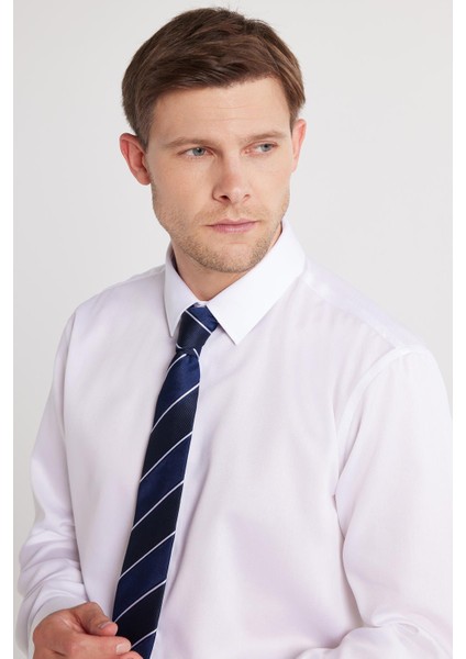 Slim Fit Beyaz Non-Iron %100 Pamuk Doğa Dostu Ekoteks Belgeli Ütü Gerektirmez Gömlek