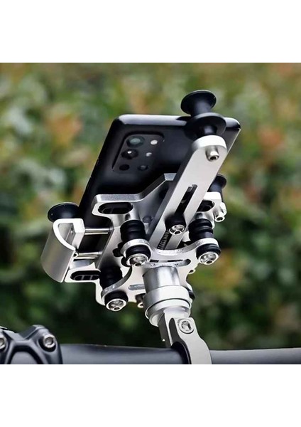 Metal 360° Dönen Amortisörlü Motosiklet & Bisiklet Telefon Tutucu – Titreşim Önleyici, Şok Emici, Ayarlanabilir