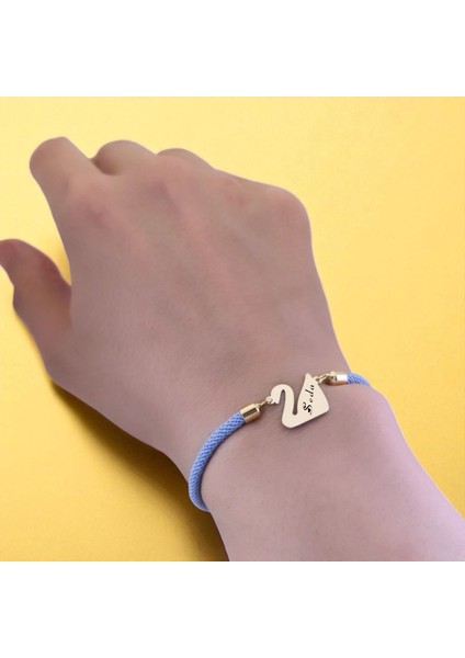 14 Ayar Plakalı Altın Seda Ismine Özel Mavi Ipek Örgülü Kuğu Kuşu Figürlü Hediye BILEKLIK-603ISIM