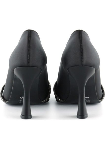 Abby Siyah Saten Burma Taşlı Sivri Burun Kadeh Topuklu Abiye Ayakkabı fırsatları