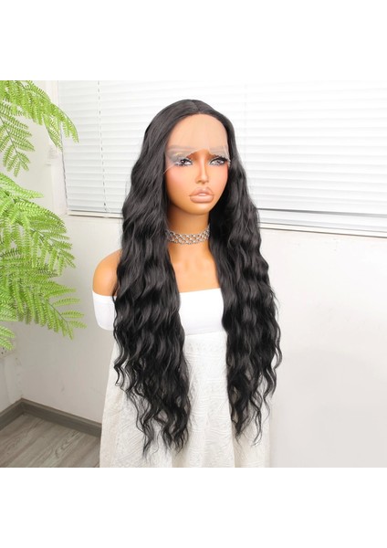 Siyah Su Dalgalı Fiber Sentetik Tül Peruk modelleri