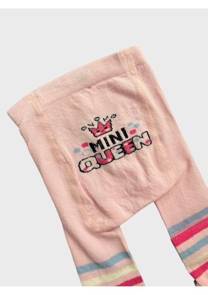 Kız Çocuk Pamuklu Yıkanmış Poposu Mini Queen Taç Desenli Çizgili Külotlu Çorap fiyatları