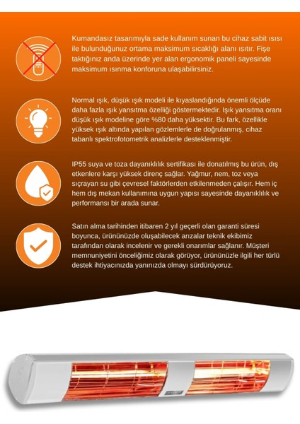 Aqua 3000 Watt GSA30 Kumandasız Suya Dayanıklı Elektrikli Infrared Isıtıcı-Beyaz modelleri