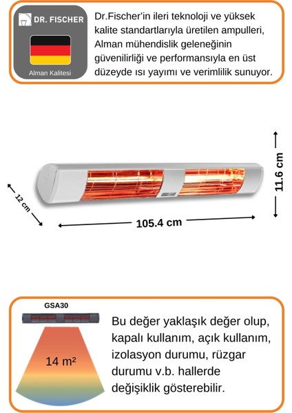 Aqua 3000 Watt GSA30 Kumandasız Suya Dayanıklı Elektrikli Infrared Isıtıcı-Beyaz fırsatları