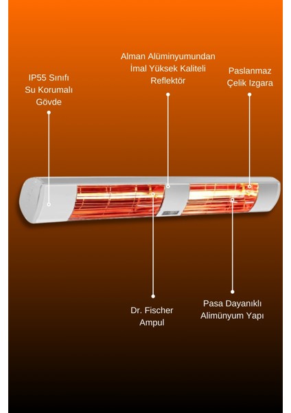 Aqua 3000 Watt GSA30 Kumandasız Suya Dayanıklı Elektrikli Infrared Isıtıcı-Beyaz indirimleri