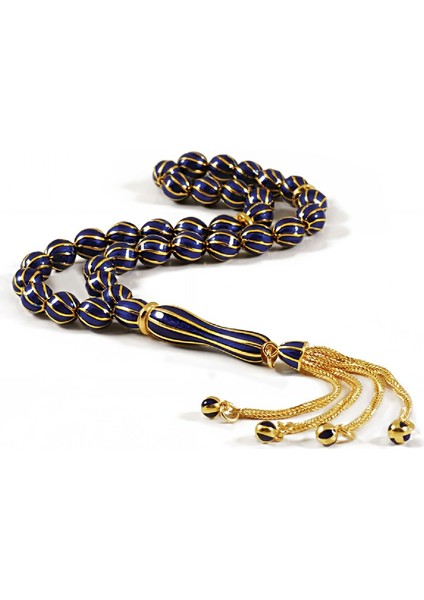 Lacivert Mineli Gümüş Tesbih