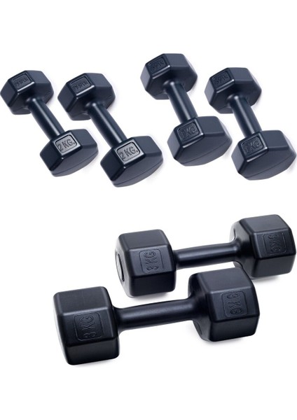 Siyah 3'lü Dambıl Seti, 1-2-3 Kg, Sağlam ve Şık Spor Ekipmanı
