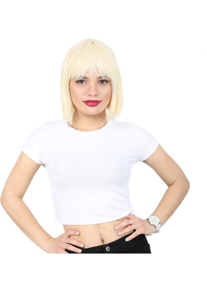 Küt Kahküllü Fiber Sentetik Peruk - Açık Platin