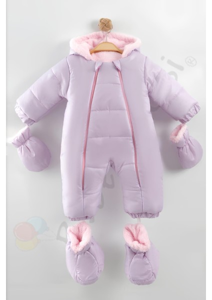 Yeni Patikli Içi Peluş Eldivenli Kapüşonlu Çocuk Kar Kışlık Kız Bebek Astronot Tulum Kozmonot Mont