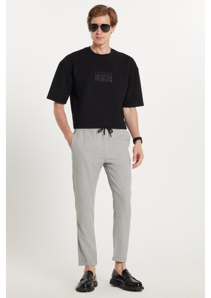 Erkek Slim Fit Dar Kesim Pamuklu Lastikli Beli Bağcıklı Gri Pantolon fiyatları