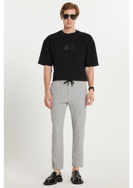 Erkek Slim Fit Dar Kesim Pamuklu Lastikli Beli Bağcıklı Gri Pantolon fırsatları