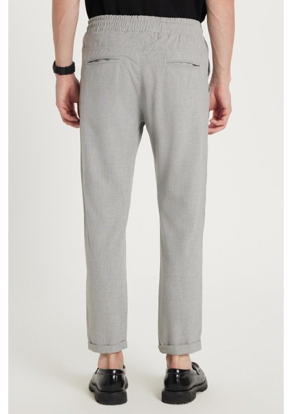 Erkek Slim Fit Dar Kesim Pamuklu Lastikli Beli Bağcıklı Gri Pantolon indirimleri