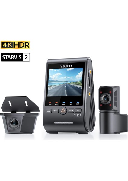 A329SW 3 Kameralı Ön+Iç+Arka Dış Su Geçirmez 4k+2k+2k Sony Starvıs 2 Sensör Gps'li Araç Kamerası