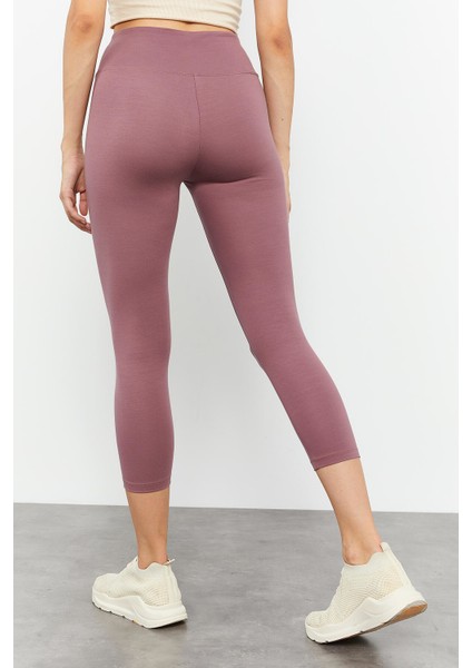 Gül Kurusu Yüksek Bel Slim Fit Dar Paça Kadın Kapri Tayt - 93097