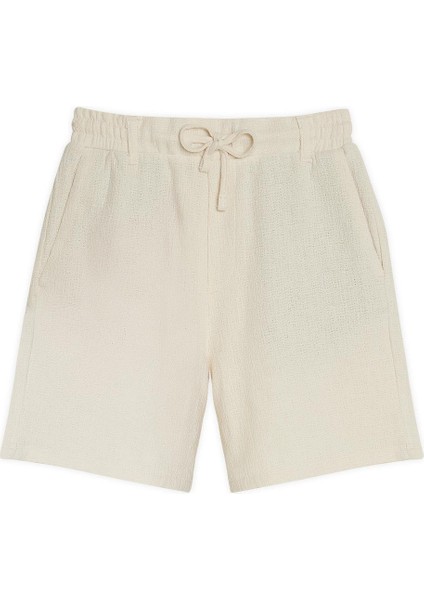 Erkek Regular Rahat Kesim Beli Lastikli ve Kordonlu Yandan Cepli Bej Bermuda Şort fırsatları