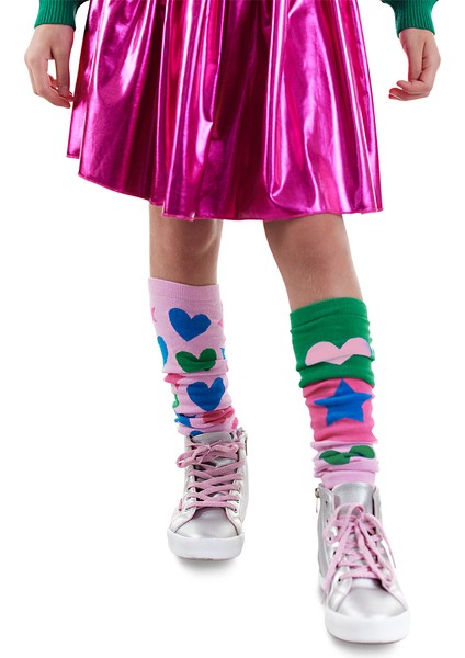 Yıldız Kalp Kız Çocuk Yeşil Pembe Tozluk