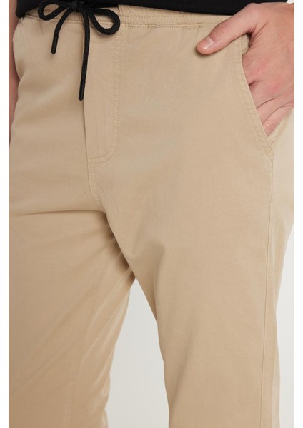 Erkek Slim Fit Dar Kesim Pamuklu Normal Bel Lastikli Paça Bej Renk Pantolon modelleri