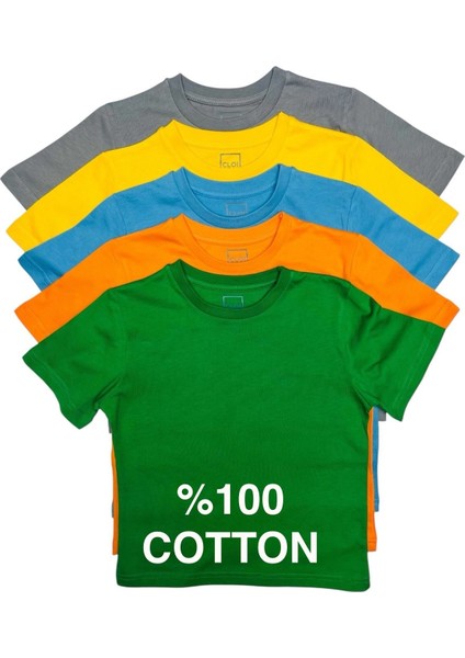 Çocuk Basic T-Shirt Unisex %100 Pamuk Kısa Kol 5'li Paket Günlük Kullanım İçin