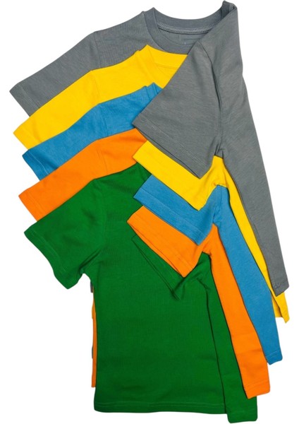 Çocuk Basic T-Shirt Unisex %100 Pamuk Kısa Kol 5'li Paket Günlük Kullanım İçin fiyatları